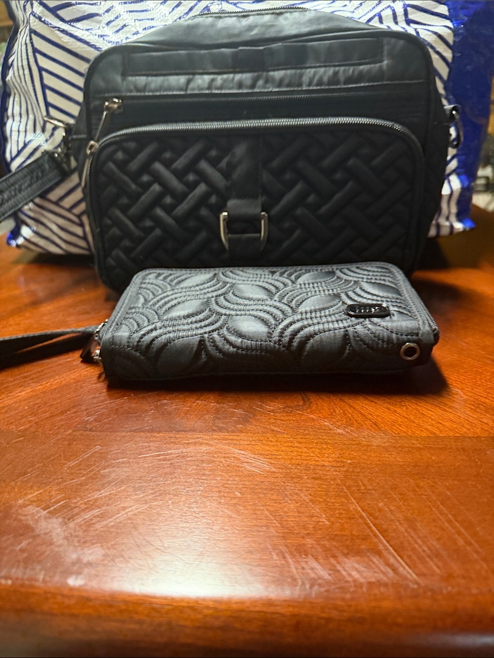 Quilted Black Crossbody Bag with Matching Wallet- Women's Shoulder Bag Set